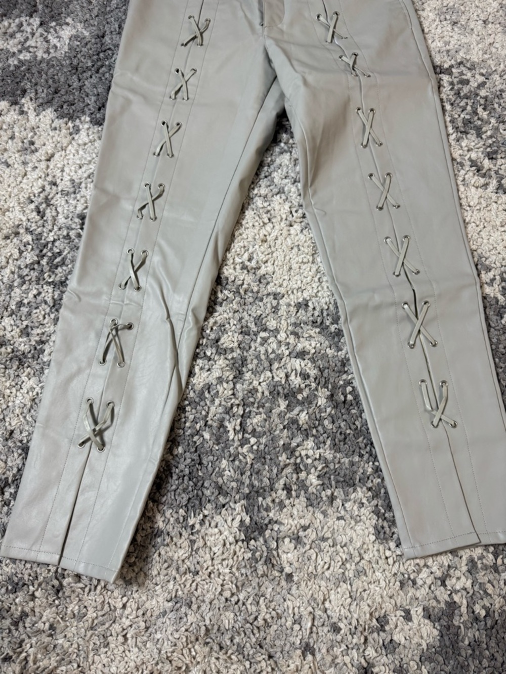 ASOS Design, Mens Light Gray Lace-Up Faux Leather Pants, US Size: 32x32 - Picture 2 of 9
